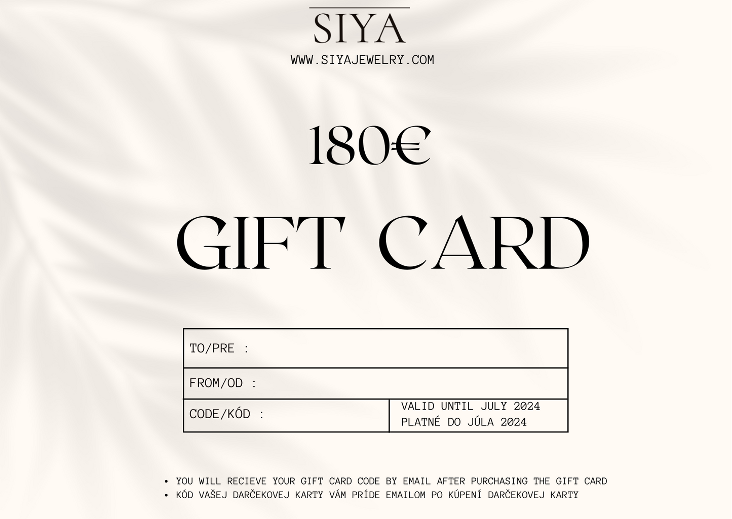 GIFT CARD - 180 EUR